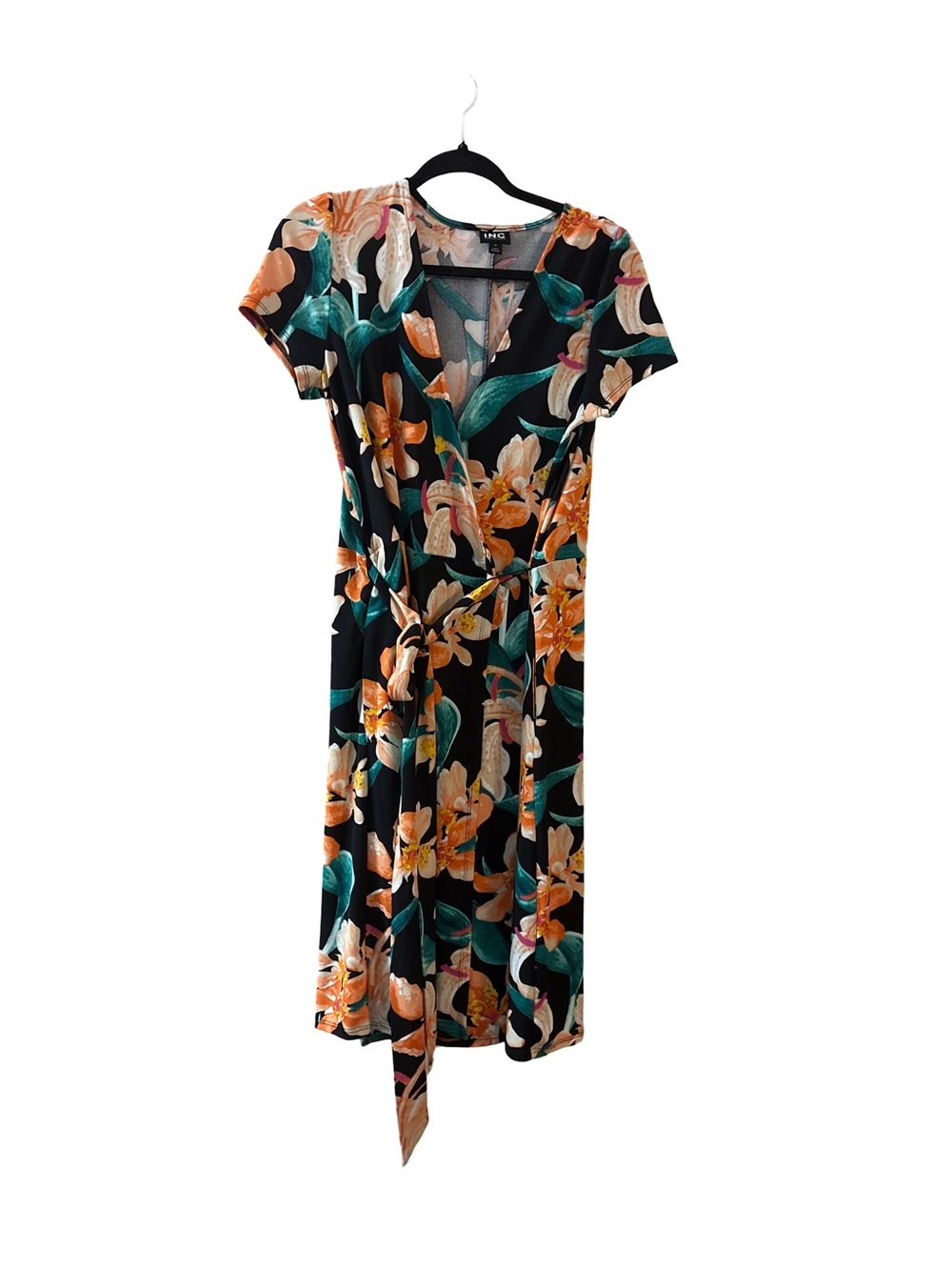 INC International Concepts Black Floral Tie-Front Dress